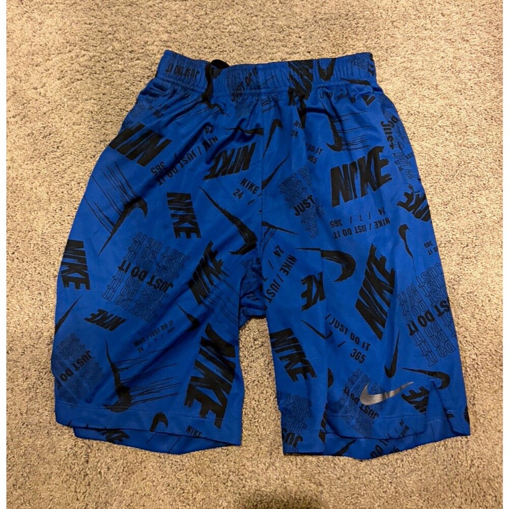 Nike Dri-FIT Youth XL Blue/Black Graphic Logo Shorts Running Training Drawstring